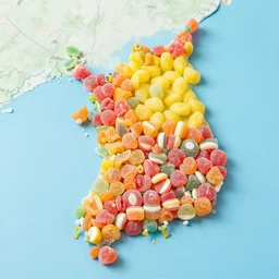 a map of south korea made out of candy pieces, 8 k hd, n 9