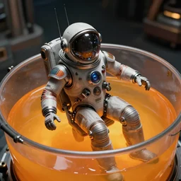 movie still frame, space guild navigator floating in a vat full of orange liquid, intricate details, beautiful composition, 8 k, cgi, by ridley scott, james cameron, zack snyder and michael bay