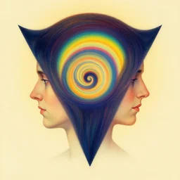 symmetrical post - minimalism portrait of a magical triangle very stretched long expanded head stretching into a spiral into infinity, extremely long forehead, vibrant color scheme, highly detailed, in the style of romanticism, cinematic, artstation, moebius, greg rutkowski