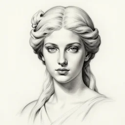realism tattoo sketch of a beautiful greek goddess aphrodite with piercing eyes wearing a laurel wreath and triangle earrings, in the style of greg rutkowski, amazing detail