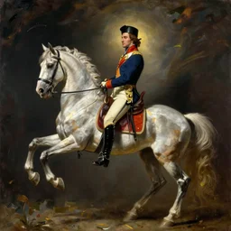napoleon on warhorse, full body portrait, dramatic lighting, oil on canvas, by umberto boccioni