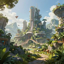 concept art, lush background, solarpunk city, sunny day, high definition, ultra detailed, cinematic, photorealistic
