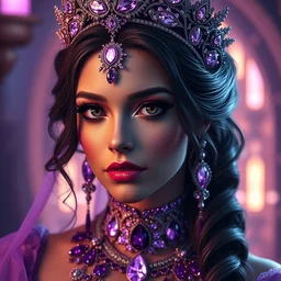 portrait princess of amethyst, glowing, ornate and intricate purple jewelry, jaw dropping beauty, glowing background lighting, purple accent lighting, hyper detailed, fairy tale, 4 k octane render
