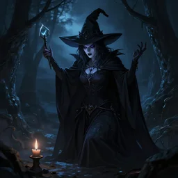 a dark witch doing a dark ritual on a dark night, artstation, fantasy art
