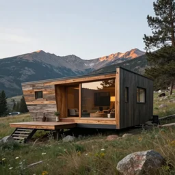 a modern ecopunk frank lloyd wright tiny house mansion in the mountain valley of colorado