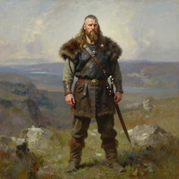 full body realistic painting of viking barbarian, steve huston style newell convers wyeth