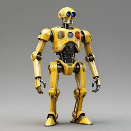 tall strong intricate yellow pit droid, flat head painterly mecha, by Greg Rutkowski