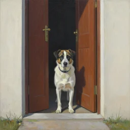 dragan bibin painting of a dog in a doorway