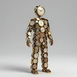 full-body 3D render of a person made out of clock parts