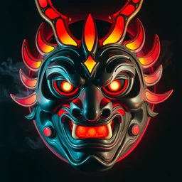 oni hannaya mask by julie bell and beeple with shin hanga and kawanabe kyosa