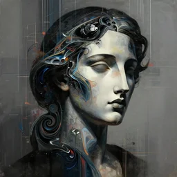 epic concept art. abstract female face silhouette mixing with black and color liquid fluid. abstract sculpture. art deco swirls. digital glitches. vertical lines. masterpiece, michelangelo. concept art, matte painting. greg rutkowski, wlop, victo ngai, kandinski