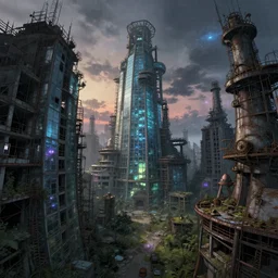 a beautiful detailed illustration of industrial architecture abandoned building urbex architecture city unfinished building nature labyrinth by canaletto, made of glass evil at dusk anime venus sleet at dawn steampunk retrowave biopunk fisheye galactic fantasy uv light, archdaily, wallpaper, highly detailed, trending on artstation.
