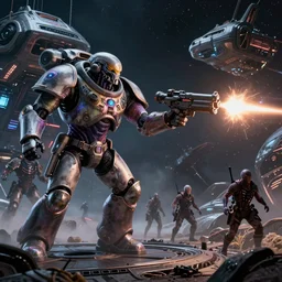 VFX movie of a futuristic inhuman alien spacemarines in future spaceship, firing gun at space pirates detailed creature skin neon lighting by Emmanuel Lubezki