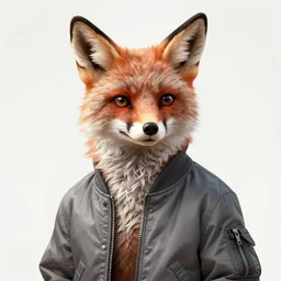 hyperdetailed anthropomorphic fox wearing a grey bomber jacket, unreal engine, digital painting, sharp focus illustration, artstation hq. intricate, elegant, low angle medium shot, art by artgerm and magali villeneuve