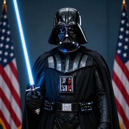 Joe Biden dressed as Darth Vader holding a light sabre