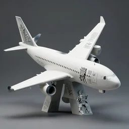photo of minimalist abstract cubist sculpture of large airplane parts with random mecha mayan decorations