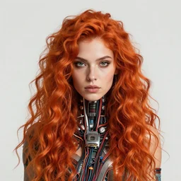 highly detailed portrait of an android long curly fire hair tribal lady, stray wiring by atey ghailan, james gilleard, by joe fenton, by greg rutkowski, by greg tocchini, by kaethe butcher, 4 k resolution, gradient red, orange, black and white color scheme!!! ( ( burning flaming robotic dystopian city background ) )