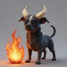 beelzebubs dog with horn in fire