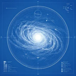 detailed blueprint of the galaxy, blue background, artstation, mastepiece