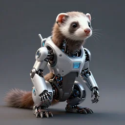 futuristic ferret robot, robotic animal 3 d render, artstation trending, octane render, robot animal ferret, concept robot, cyberpunk ferret, robot ferret by mickael lelievre and remi cuxac