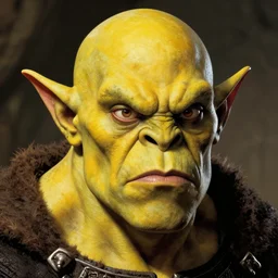 still from lord of the rings of head and shoulders portrait, ogre, yellow skin, portayed by elon musk, bald, d & d, high fantasy, by donato giancola, facial detail, extremely detailed, comic book cover photo