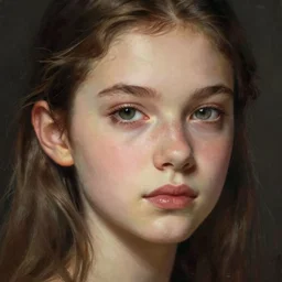 close - up portrait of beautiful young girl, art by moebius