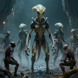 an image of a generic alien species or humanoid race, alien creatures, humans, humans doing aliens things, space, sci - fi, extraterrestrials, fantastical, fantasy, futuristic, monster
