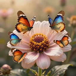 a flower consisting of different butterflies in a beautiful fantasy world, trending on artstation, warm light, fantasy art, 8 k resolution, highly detailed