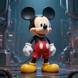 the repairing of mickey mouse statue, cyberpunk art by rube goldberg, cgsociety, dystopian art, reimagined by industrial light and magic, concept art