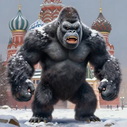 angry and aggressive king kong in winter moscow, digital painting, very detailed, art by jakub rozalski and artgerm
