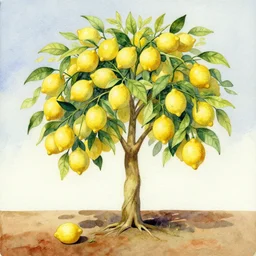 lemon tree, trending on artstation, watercolor painting, surrealist painting by Salvador Dalí