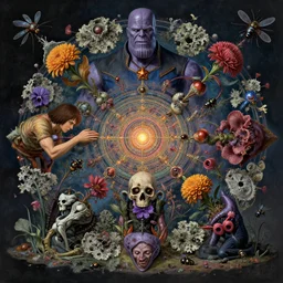 the platonic ideal of flowers, rotting, insects and praying of cletus kasady carnage thanos dementor doctor manhattan chtulu mandelbulb studio ghibli lichen mandala davinci the witcher, d & d, fantasy, ego death, decay, dmt, psilocybin, art by greg rutkowski and anders zorn and john bauer
