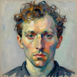 portrait of a man's face, in the style of wassily kandinsky, digital art