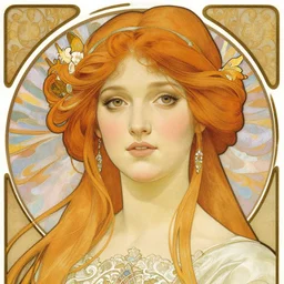 beautiful portrait of triss merigold by alphonse mucha, very detailed, masterful