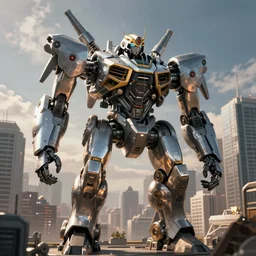lisa su piloting giant mech in a city, realistic lighting, photo realistic, realistic reflections, amazing detail, amd
