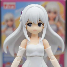 a japanese princess young lady, with white hair and bangs!!!! beauty, action figure, well lit, studio light, painted action figure, toy advertisement