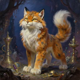 proud and mighty anthro lynx fursona adventurer with fluffy fur and big floofy feet is hunting for treasures in the grimdarkest dungeon depths, enchanted magical fantasy cyberpunk. oil painting, by james gurney, dan mumford, wayne reynolds, ron spencer, gustave dore