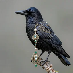crow made of elaborate jewellery, intricate, beautiful, national geographic