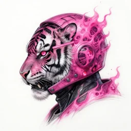 profile portrait, helmet tiger cyberpunk made of pink lava and fire design by ignacio bazan - lazcano detailed, character design sketch, high detail, sharp focus, sketch line art for character design