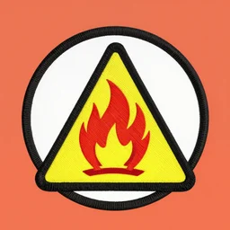 a photo of a retro 1 9 9 0's minimalist clean fire flame warning caution punk patch