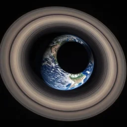 earth imploding into a black hole viewed from space, saturn rings of debris forms beautiful patterns