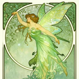 chasing the green fairy, art nouveau poster, surreal,
