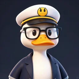an illustration of a badass duck wearing a sailors cap and 3 d glasses and blazer, trending on artstation, central composition, very cartoon, shape focus, high detailed