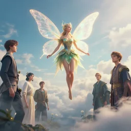 fairy full body flying high to the sky, highly detailed, trending on Artstation, Unreal Engine 4k, cinematic wallpaper by Stanley Artgerm Lau, WLOP, Rossdraws, James Jean, Andrei Riabovitchev, Marc Simonetti, and Sakimichan