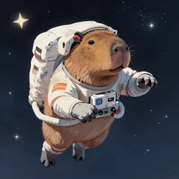 A capybara depicted as an astronaut floating in space, extra detailed, digital illustration, by Makoto Shinkai and thomas kinkade, digital painting, Matte painting, trending on artstation and unreal engine