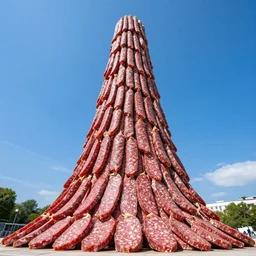 gigantic salami tower, wide shot