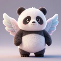 high quality 3 d render hyperrealist very cute multipastel fluffy panda monster with fluffy wings, vray, smooth in _ the background, artstation