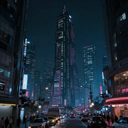 concept art of a magnificent dark neon futuristic cyberpunk city bustling street at night cyberart in the style of liam wong