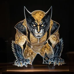 a laser glass etching of wolverine, laser glass art.