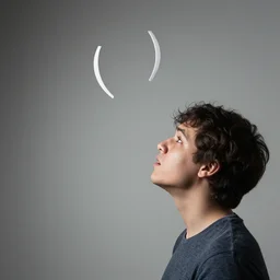 person getting hit in the face by flying parentheses, stock photo